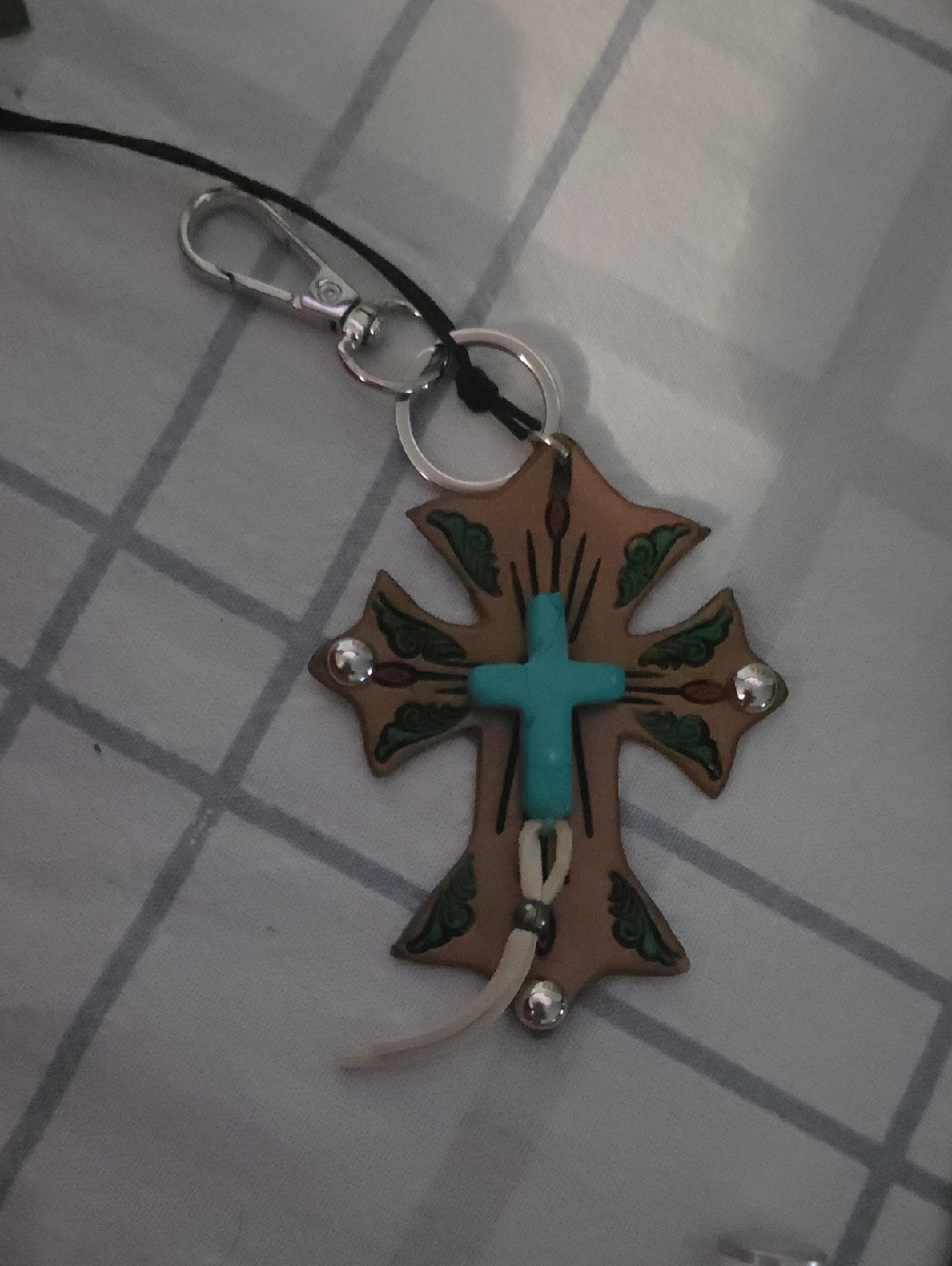 Myra Bag Turquoise Accent Brown Cross Keychain